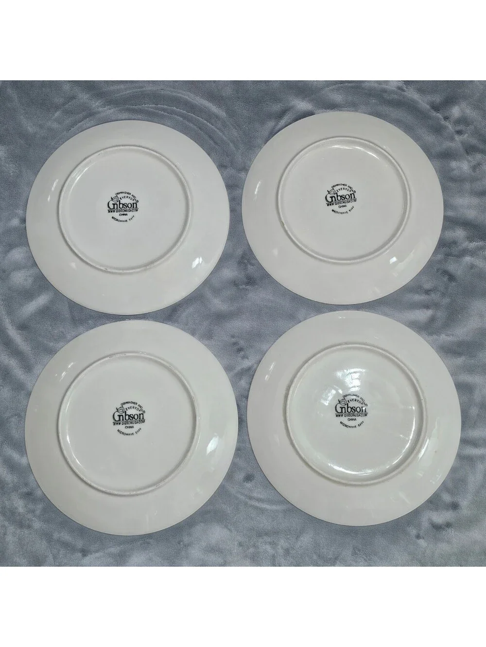 Gibson Bountiful Dinner Plate Set 4 Yellow Band Blue Red Hand Painted Floral